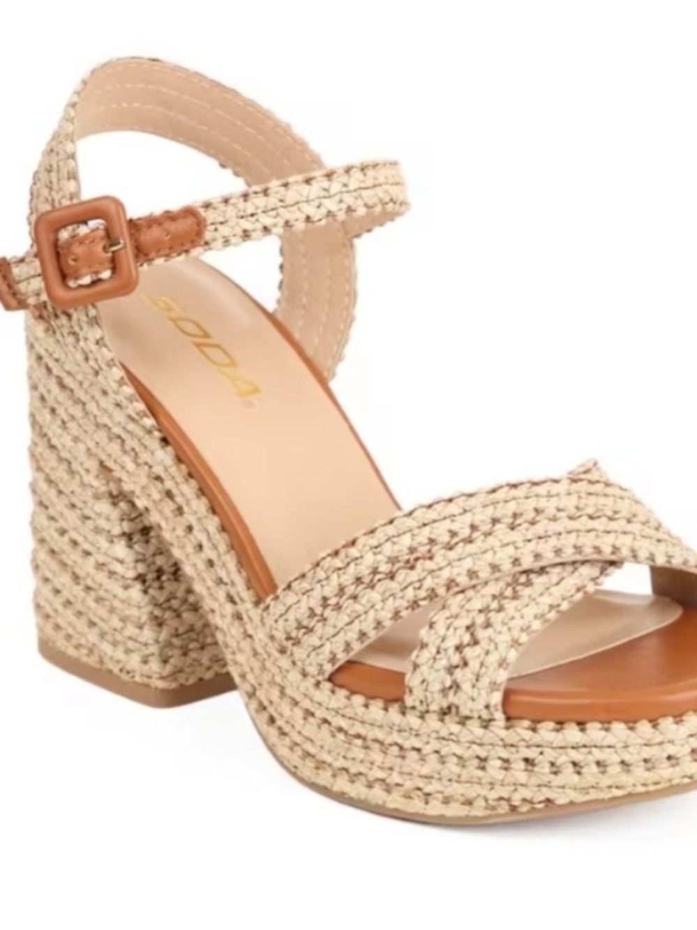 Soda Yara Woven Platform Block Heel Sandal